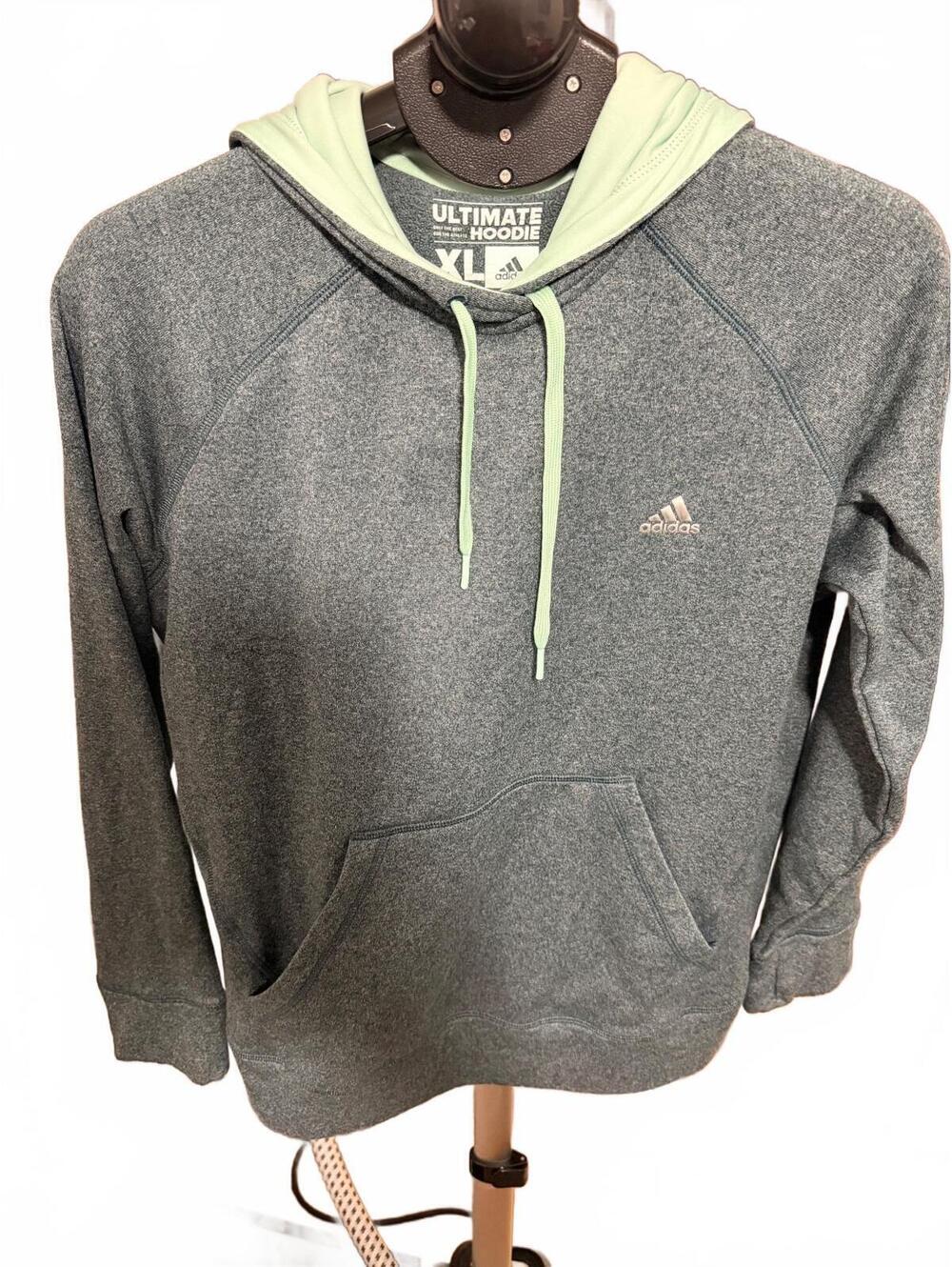 adidas Ultimate Hoodie Men's XL Gray with Light Green Hood